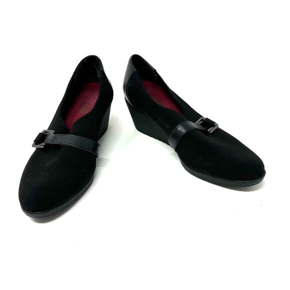 Munro Size 8.5 Shoes Black 2" Wedge Heel Leather Buckle‎ Formal Business Work - Picture 1 of 9